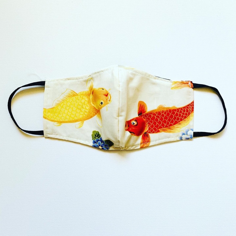 NEW Handmade Koi Fish Print Face Mask in Beige